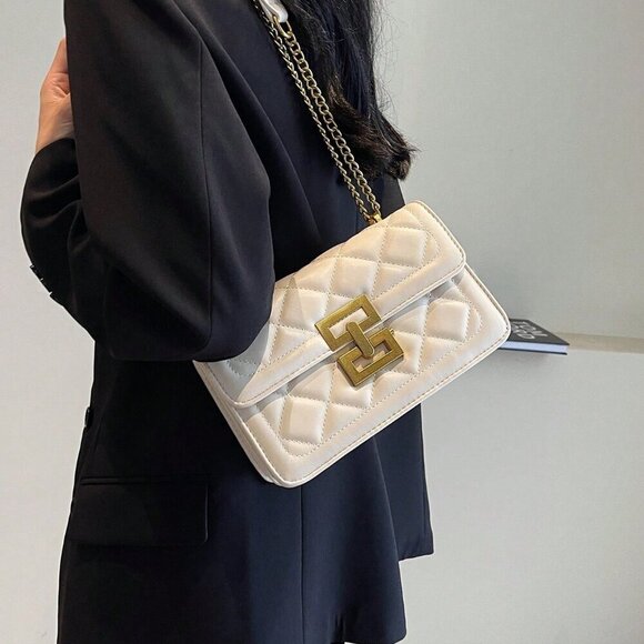 Beige Elegant Women's Square Chain Shoulder Bag Handbag - Picture 2 of 5